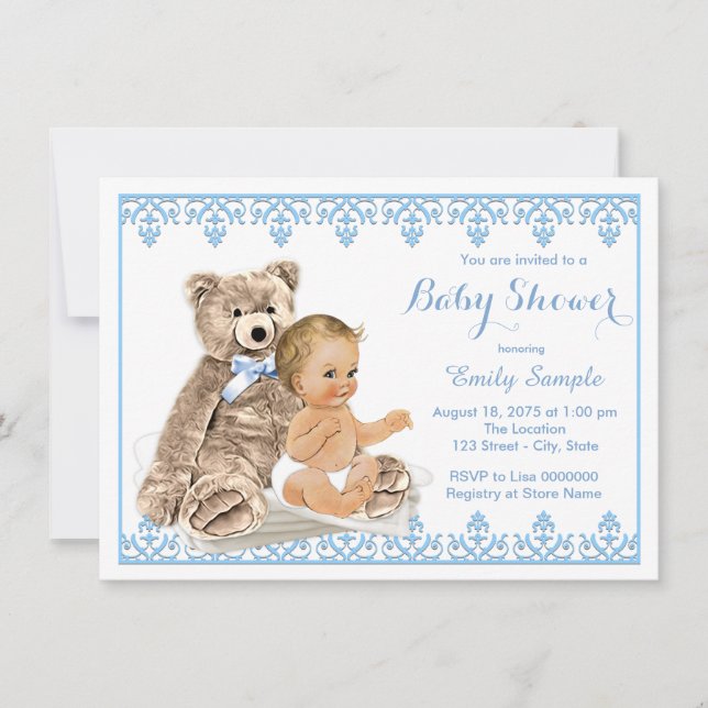 Invitation Baby shower Garçons Teddy Bear (Devant)