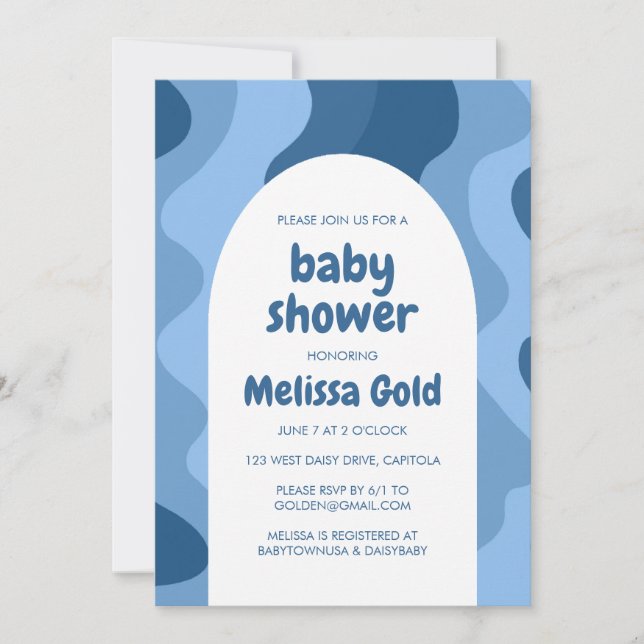 Invitation BABY SHOWER GARY Arch Super Bleu Stripes PERSONNAL (Devant)