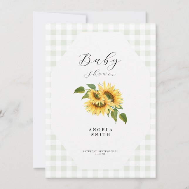Invitation Baby shower Générique En vichy tournesol (Devant)