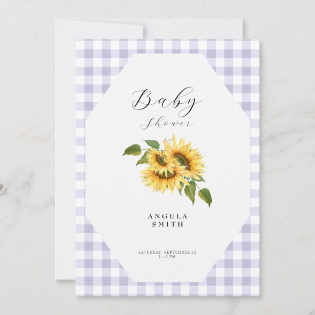 Invitation Baby shower Générique En vichy tournesol Lavender (Devant)