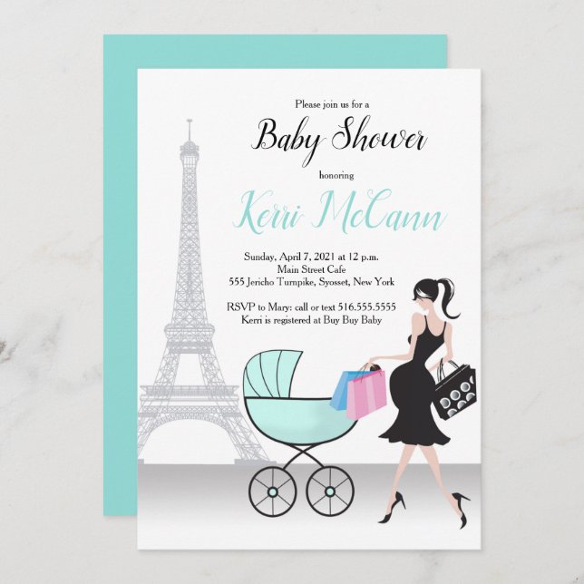 Invitation Baby shower générique Tour Eiffel Paris (Devant / Derrière)