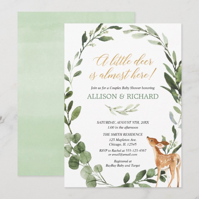 Invitation Baby shower Genre des couples de cerfs neutres (Devant / Derrière)