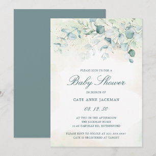 Invitation baby shower Genre Neutre Eucalyptus Verdure