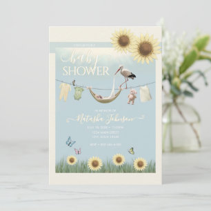 Invitation Baby Shower Genre Neutre Fleur de Tournesol