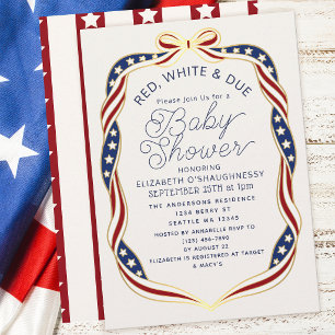 Invitation Baby Shower Genre Neutre Ruban Rouge Blanc Et Bébé