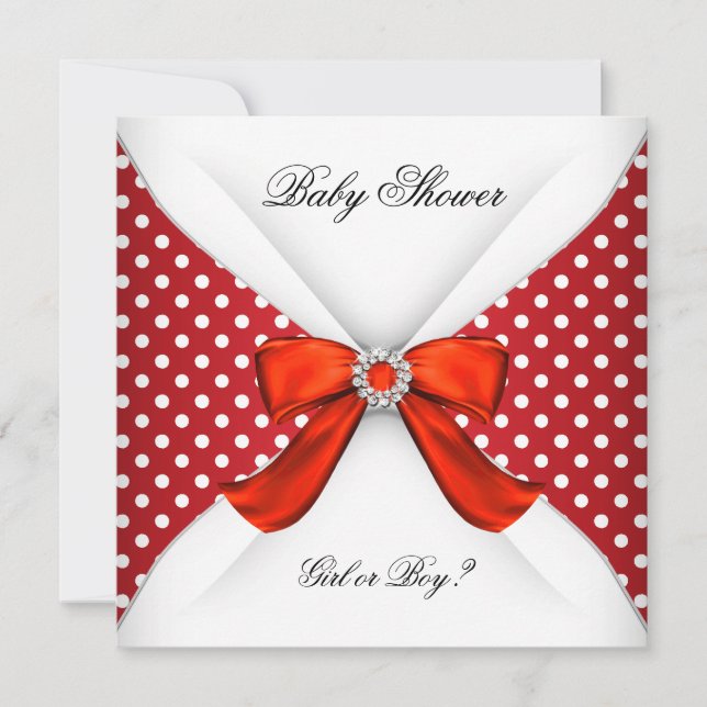 Invitation Baby shower Genre Révéler Rouge Blanc Pois (Devant)