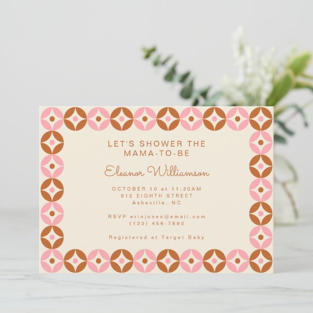 Invitation Baby shower géométrique chic rose et rouille moyen (Debout devant)
