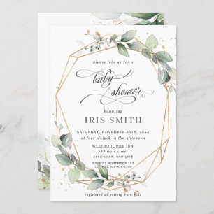 Invitation Baby shower géométrique de feuillage chic