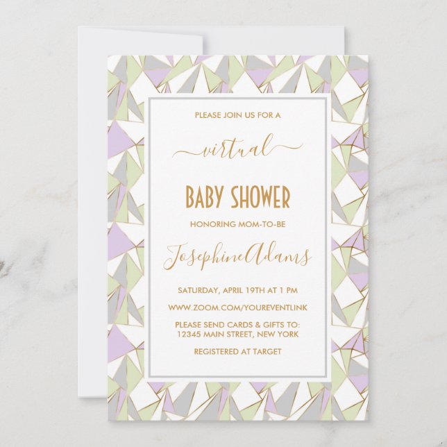 Invitation Baby shower géométrique de la lavande de monnaie n (Devant)