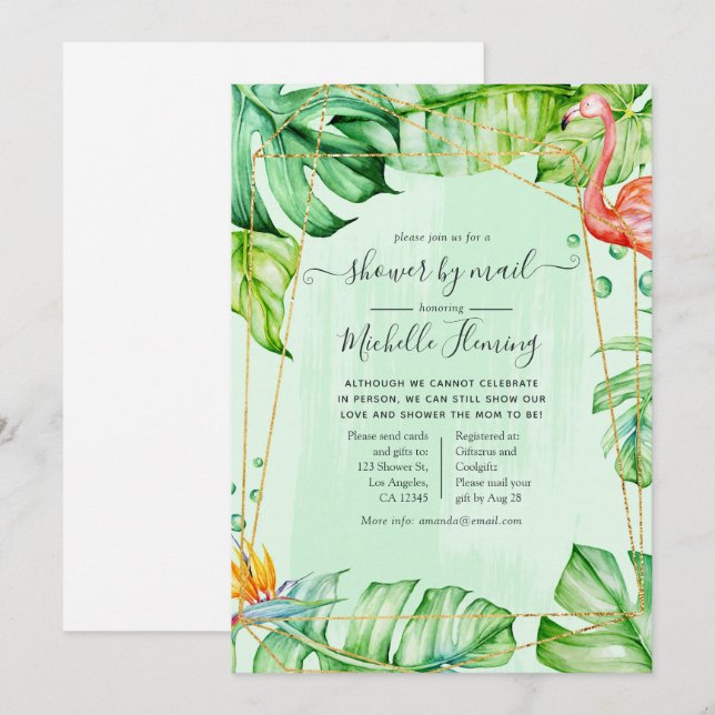 Invitation Baby shower géométrique d'été tropical par courrie (Devant / Derrière)