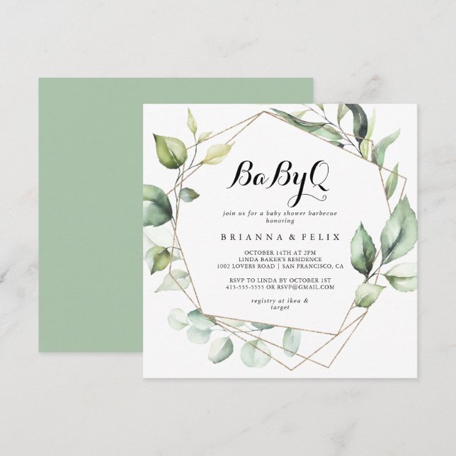 Invitation Baby shower Géométrique Elegant Gold BabyQ Barbecu (Devant / Derrière)