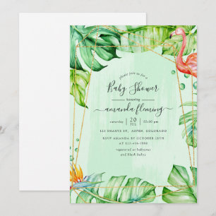 Invitation Baby Shower Géométrique Flamant Tropical Exotique