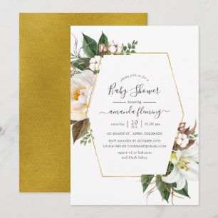 Invitation Baby shower géométrique Floral Or