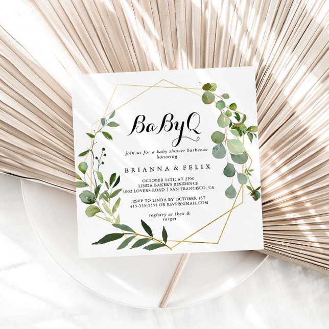 Invitation Baby shower Géométrique Gold Tropical BabyQ Barbec (Créateur téléchargé)