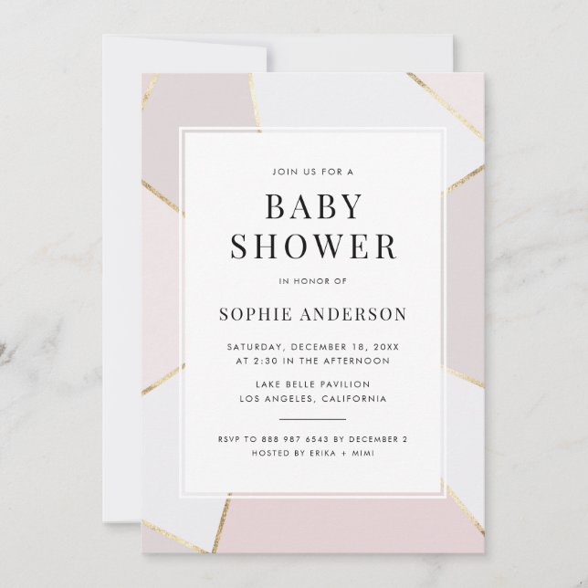 Invitation Baby shower géométrique moderne Blush et Gold Foil (Devant)