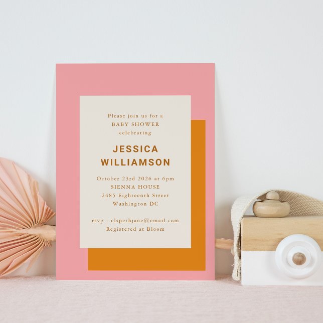 Invitation Baby shower géométrique moderne rose et orange (Créateur téléchargé)