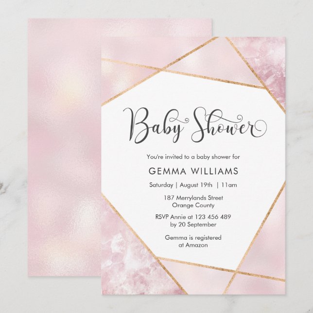 Invitation Baby shower géométrique rose (Devant / Derrière)