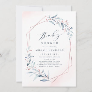 Invitation Baby shower géométrique rose Gold Blue Greenery