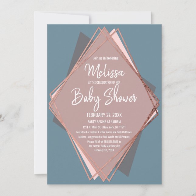 Invitation Baby shower géométrique rose Gold Dusty Blue Mauve (Devant)