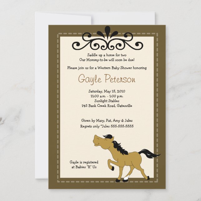 Invitation Baby shower Giddy Up Horse Cowgirl 5x7 (Devant)