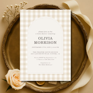 Invitation Baby-Shower Gingham Beige Mixte
