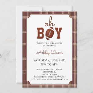 Invitation Baby Shower Gingham pour un futur footballeur
