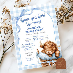 Invitation Baby Shower Gingham Prépa Bleu Vache