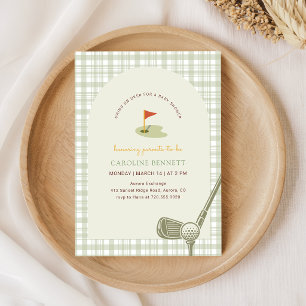 Invitation Baby Shower Gingham Vert de Golf