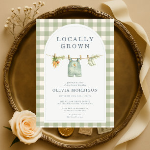 Invitation Baby Shower Gingham Vert Sauge Cultivé Localement