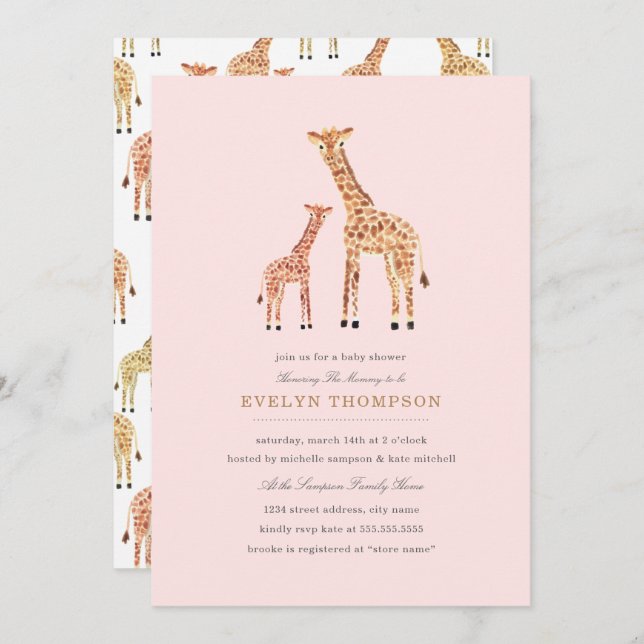 Invitation Baby shower Giraffe (Devant / Derrière)