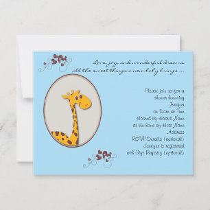 Invitation Baby shower Giraffe bleu et Brown