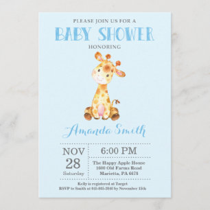 Invitation Baby shower Giraffe bleu et gris