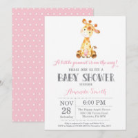 Invitation Baby shower Giraffe rose et gris