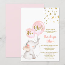 Invitation baby shower Girl Elephant