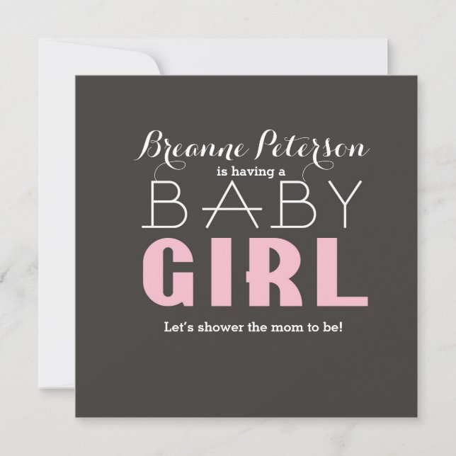 Invitation Baby shower Girl Gris rose moderne Clean Invitatio (Devant)