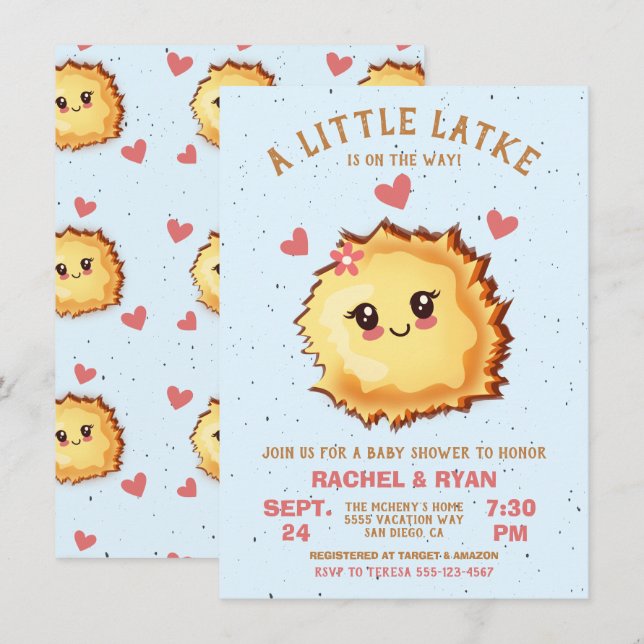Invitation Baby shower Girl Little Latke Hanoukka (Devant / Derrière)