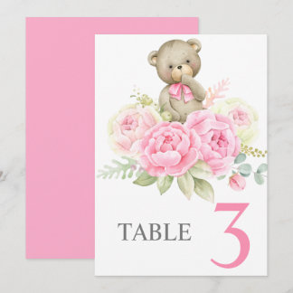 Invitation Baby Shower Girl Pink BearTable sign
