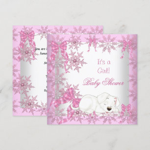 Invitation Baby shower Girl Pretty Rose Snowflakes Puppy 2