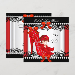 Invitation Baby shower Girl Rouge talon haut Chaussure rousse