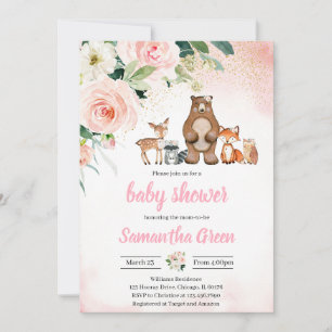Invitation Baby shower Girl Woodland