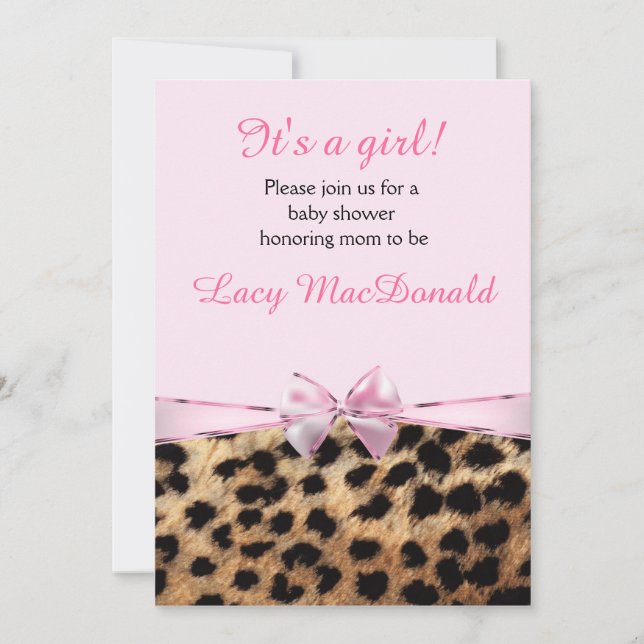 Invitation Baby shower Girls Pink Bow Leopard Cheetah Invitat (Devant)