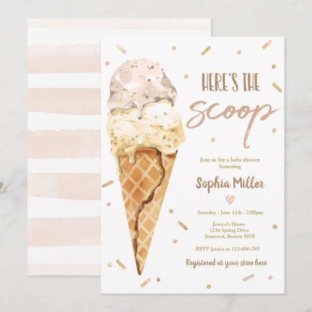 Invitation Baby Shower Glace Voici La Scoop Baby Shower (Devant / Derrière)