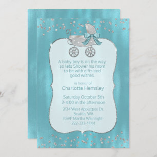 Invitation Baby shower Glam Silver Pram