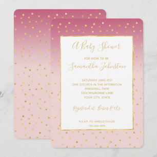 Invitation Baby shower Glitzy Gold Confetti Pink Ombre