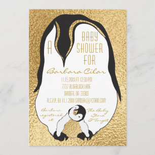 Invitation baby shower Gold Baby & maman Penguin