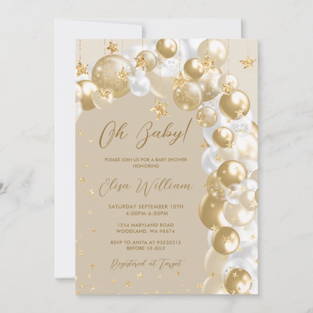 Invitation Baby shower Gold Balloon Arch (Devant)
