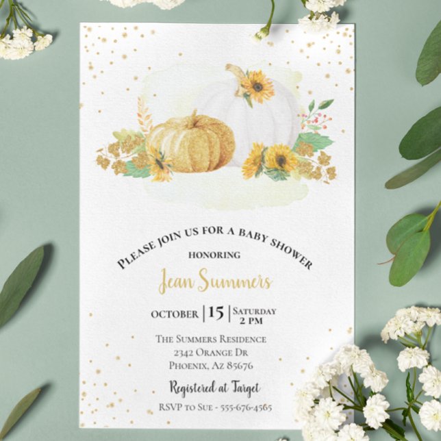 Invitation Baby shower Gold Citrouille tournesol automne auto (Créateur téléchargé)