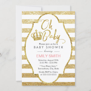 Invitation Baby shower Gold Couronne Or moderne Parties scint