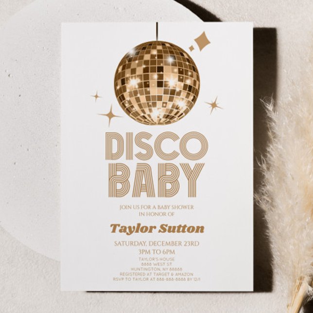 Invitation Baby shower Gold Disco Ball "Disco Baby" (Créateur téléchargé)