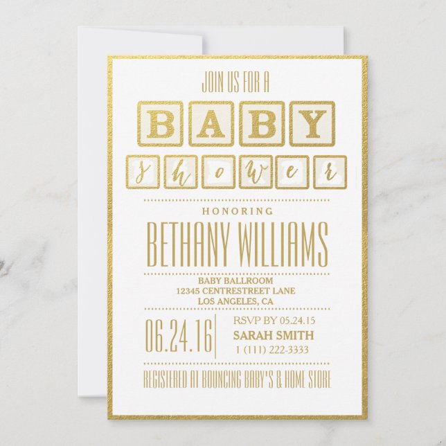 INVITATION BABY SHOWER GOLD FOIL GLAMOR (Devant)